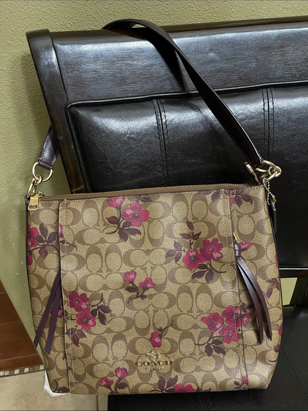 Coach Brown Signature Floral Canvas Shoulder Bag